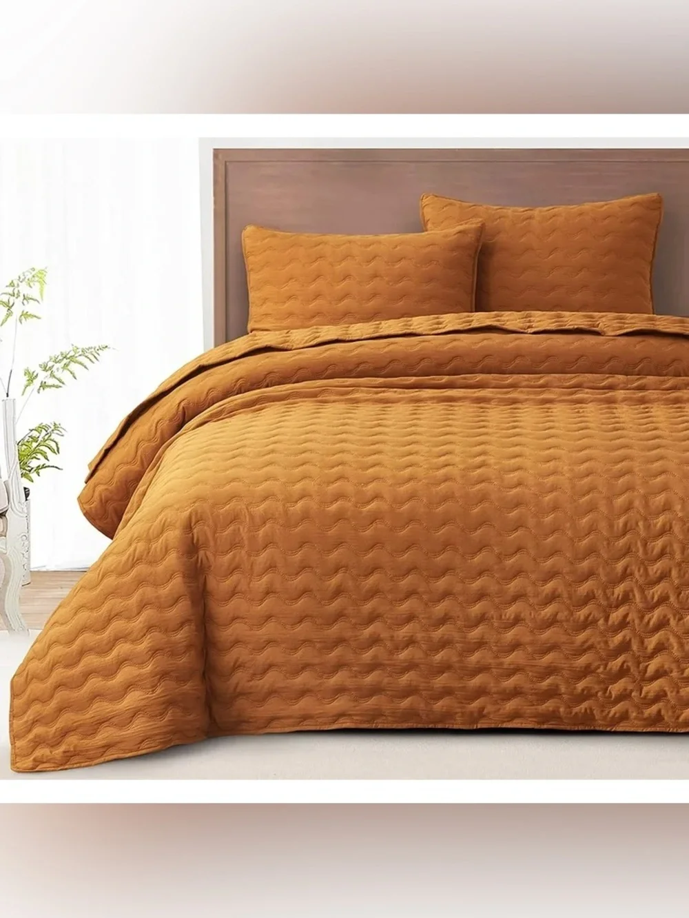 Luxury Quilted king 3 piece Coverlet Set - Burnt Orange
